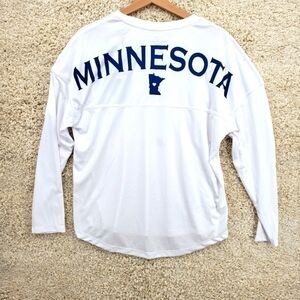 NWT State of Mine Minnesota women US Medium white blue long sleeve top polyester
